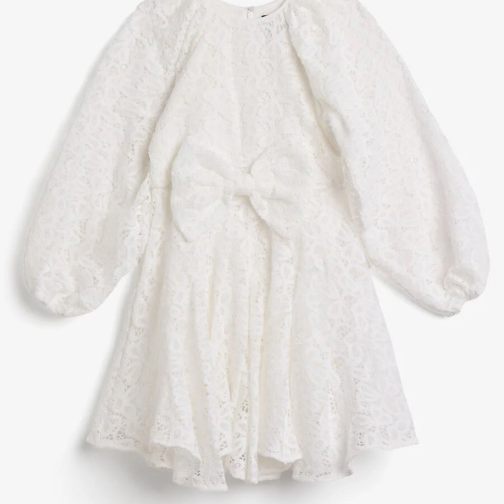 Bardot Junior White Lace Dress. Flower girl dress. Baptism dress.